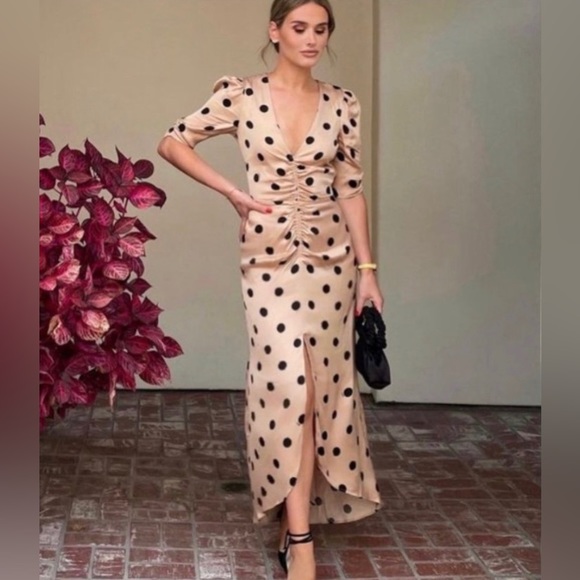 AFRM || suki ruched polka dot midi dress - Picture 1 of 9